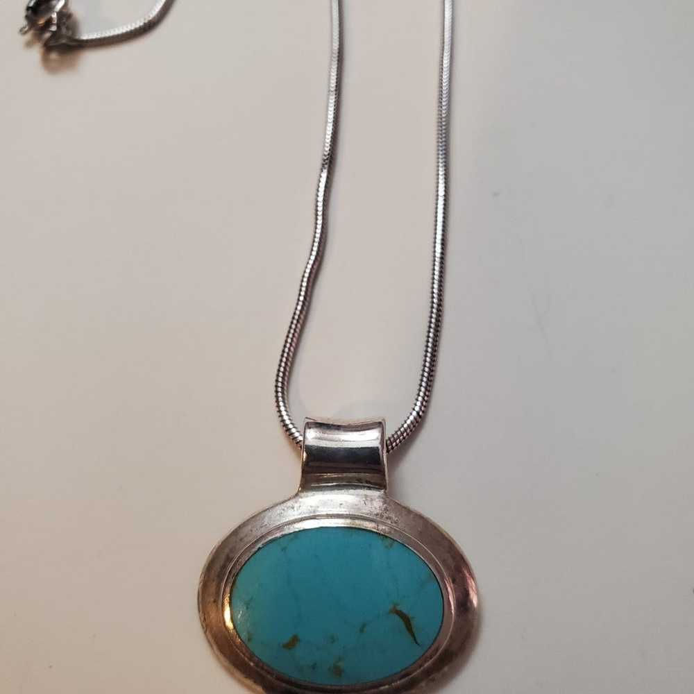 Beautiful Vintage Turquoise Sterling Silver Penda… - image 2