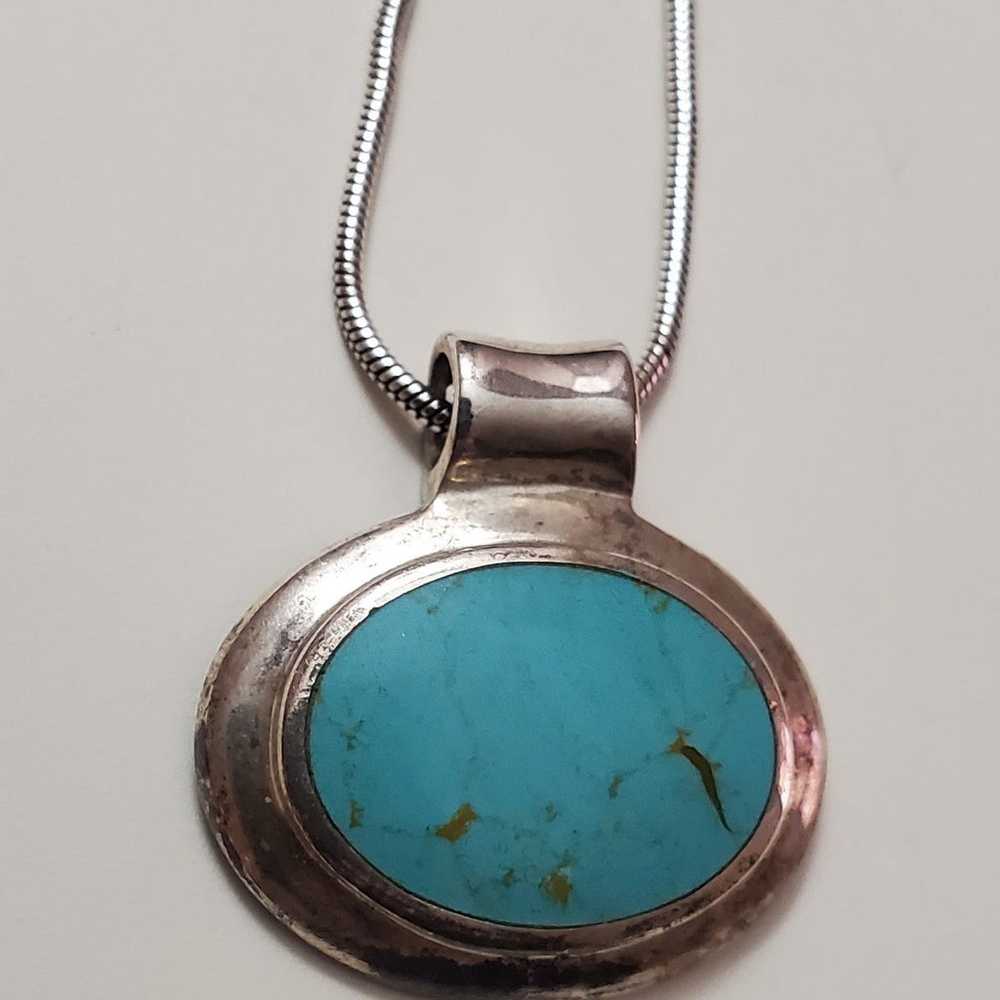 Beautiful Vintage Turquoise Sterling Silver Penda… - image 3