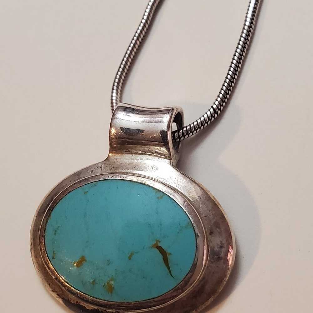 Beautiful Vintage Turquoise Sterling Silver Penda… - image 4