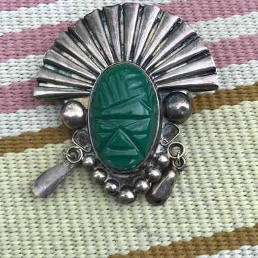 Mexican face with green stone and dangles - image 1