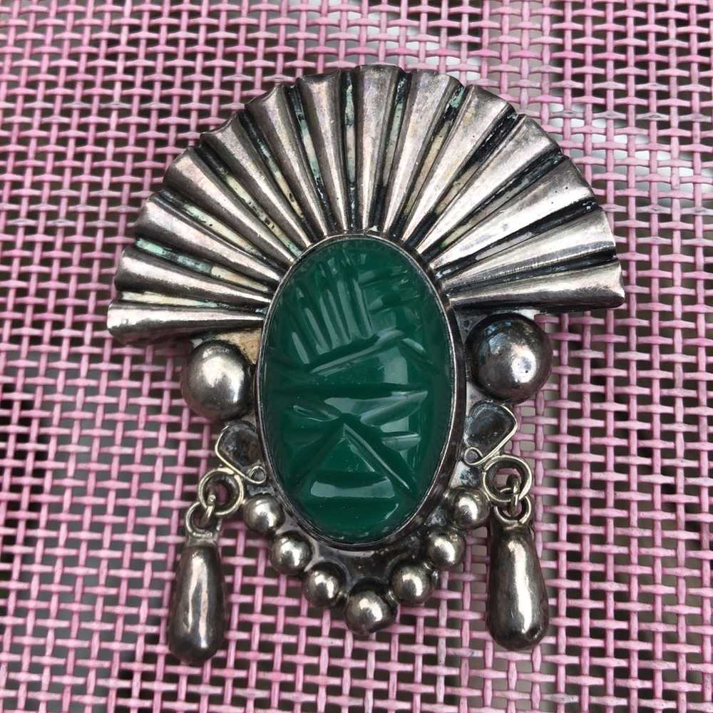 Mexican face with green stone and dangles - image 7