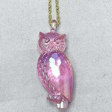 Vintage Pink Lucite Plastic Owl Necklace - image 1