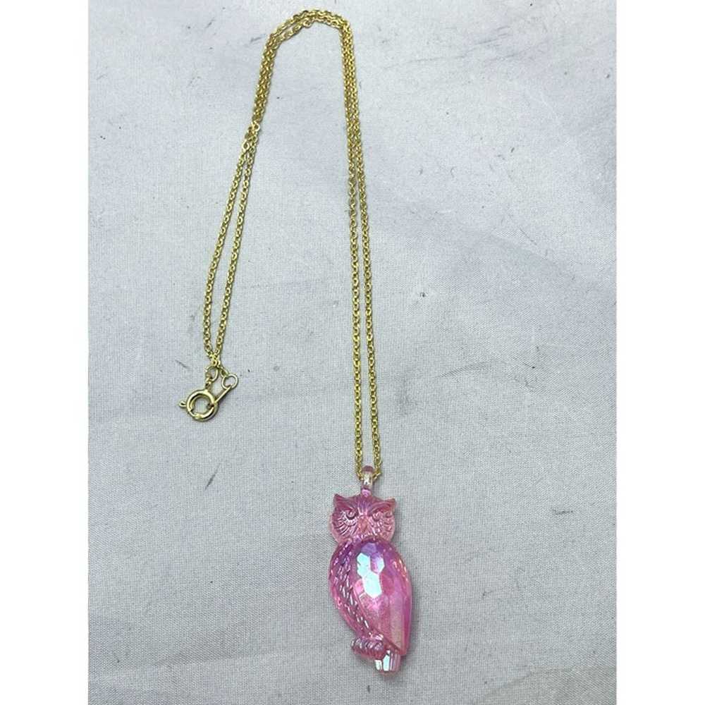 Vintage Pink Lucite Plastic Owl Necklace - image 2