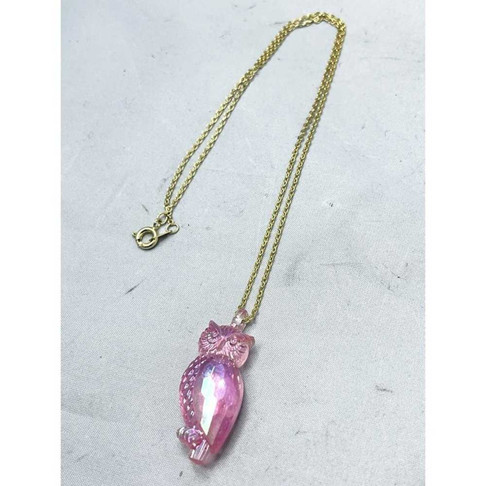 Vintage Pink Lucite Plastic Owl Necklace - image 3