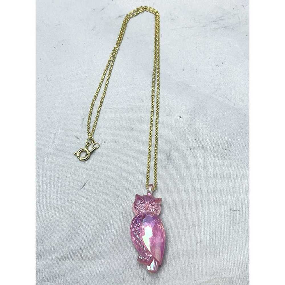Vintage Pink Lucite Plastic Owl Necklace - image 4