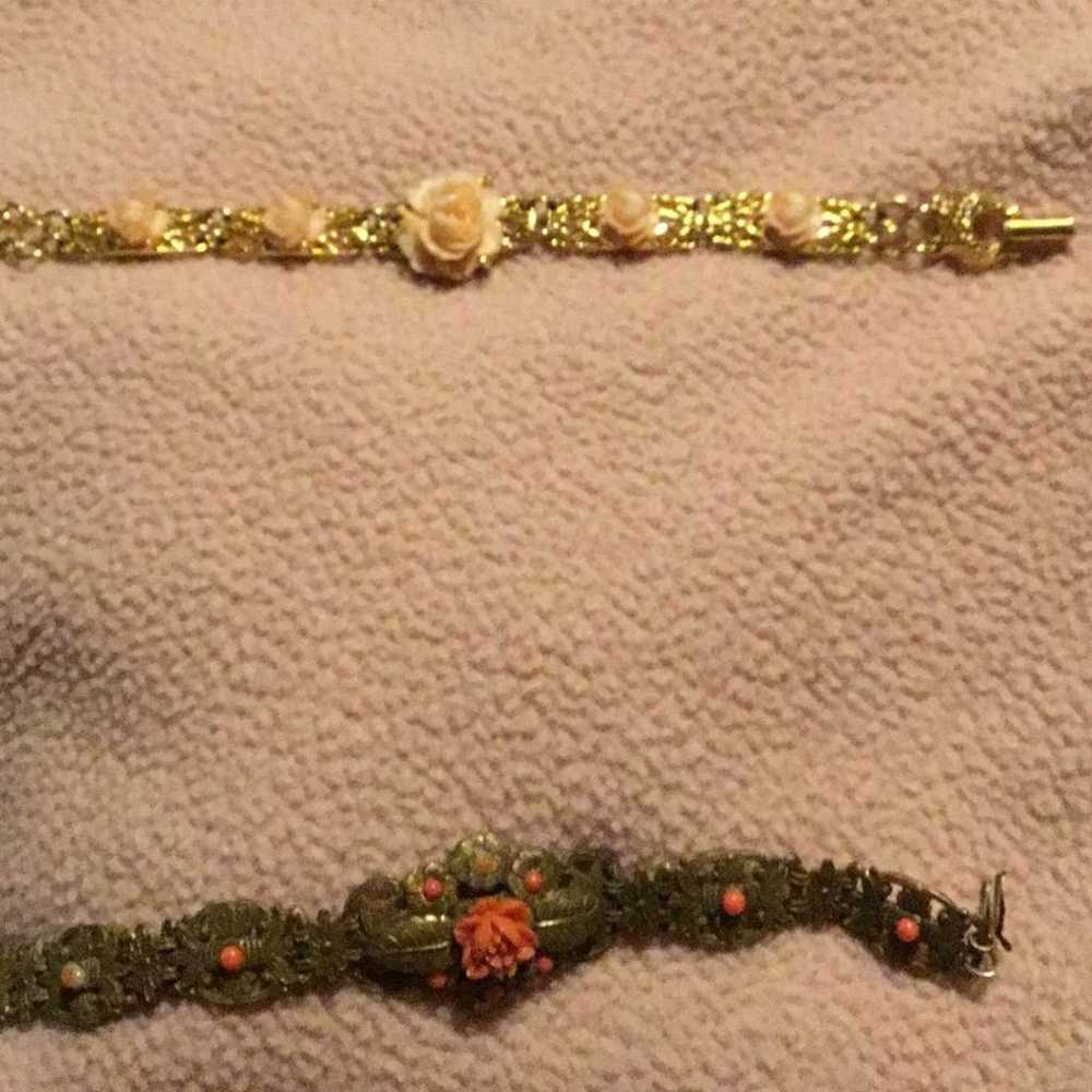 Vintage brass and celluloid coral bracelet plus a… - image 11