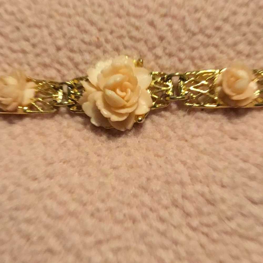 Vintage brass and celluloid coral bracelet plus a… - image 12
