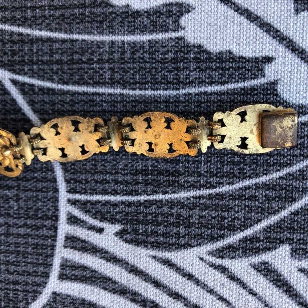 Vintage brass and celluloid coral bracelet plus a… - image 6