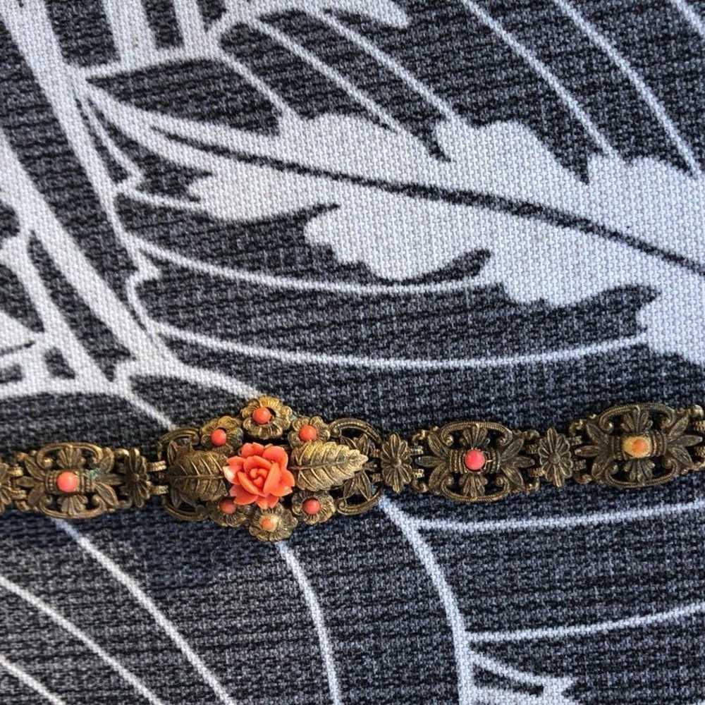 Vintage brass and celluloid coral bracelet plus a… - image 8