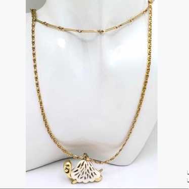 Designer Gold Double Strand Necklace w Turtle Pen… - image 1