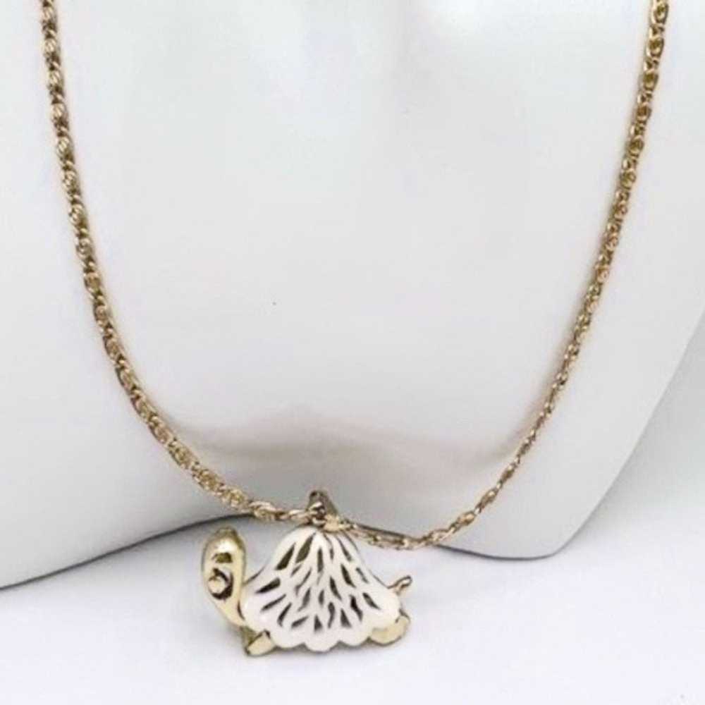 Designer Gold Double Strand Necklace w Turtle Pen… - image 3