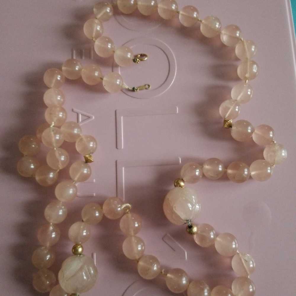 Necklace VINTAGE ROSE QUARTZ 14K BEADS CLASP - image 1