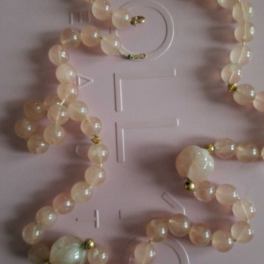 Necklace VINTAGE ROSE QUARTZ 14K BEADS CLASP - image 3