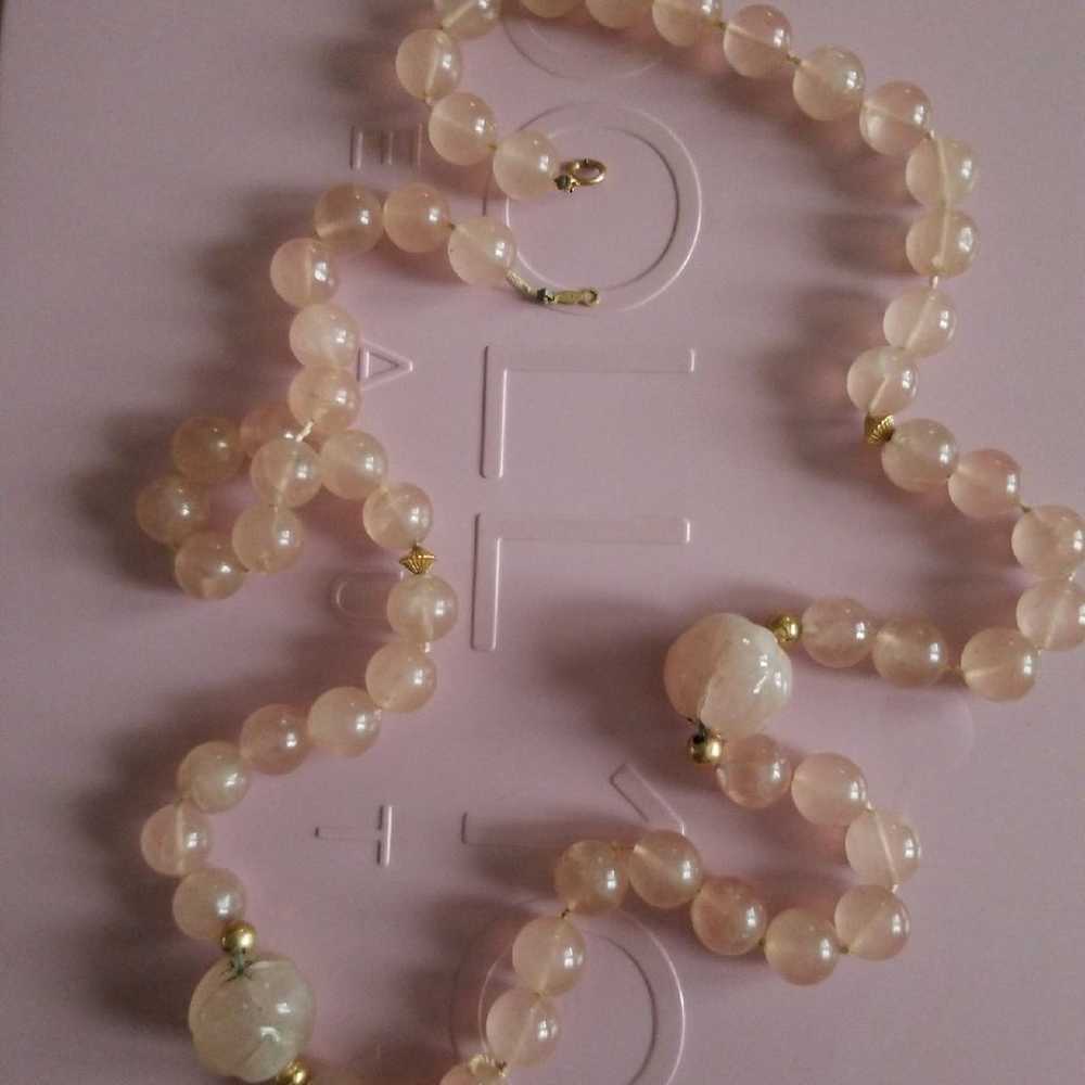 Necklace VINTAGE ROSE QUARTZ 14K BEADS CLASP - image 4