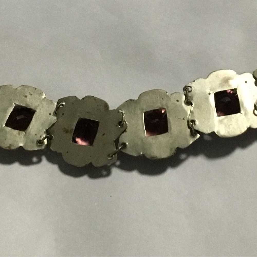 Vintage silver Mexican  bracelet with faceted sto… - image 8