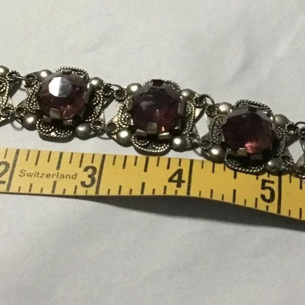 Vintage silver Mexican  bracelet with faceted sto… - image 9