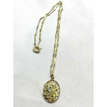 Vintage Floral Enamel Gold Tone Charm Necklace - image 1