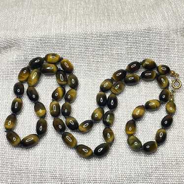 Vintage Tiger Eye Elongated Bead Necklace | 24" S… - image 1