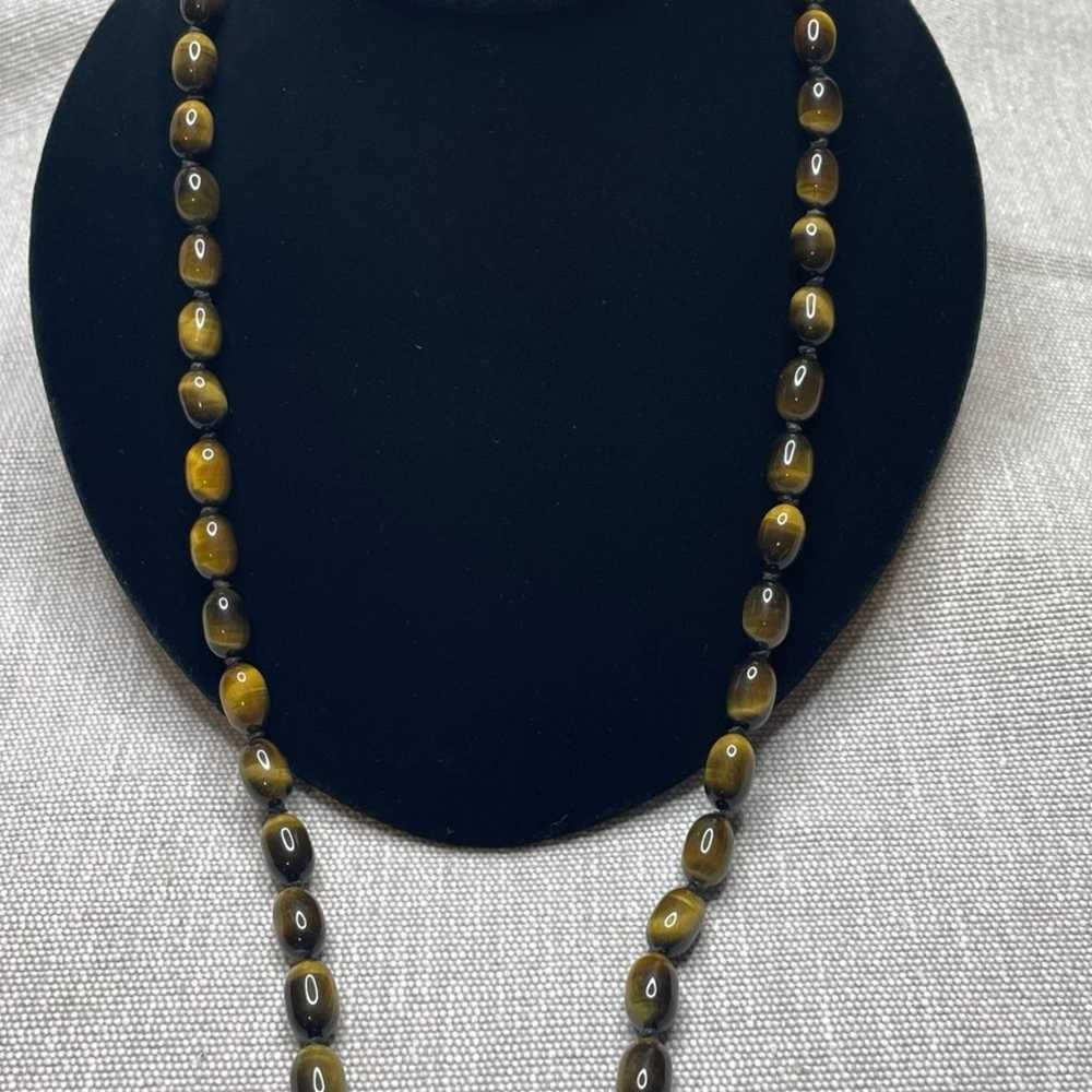 Vintage Tiger Eye Elongated Bead Necklace | 24" S… - image 3