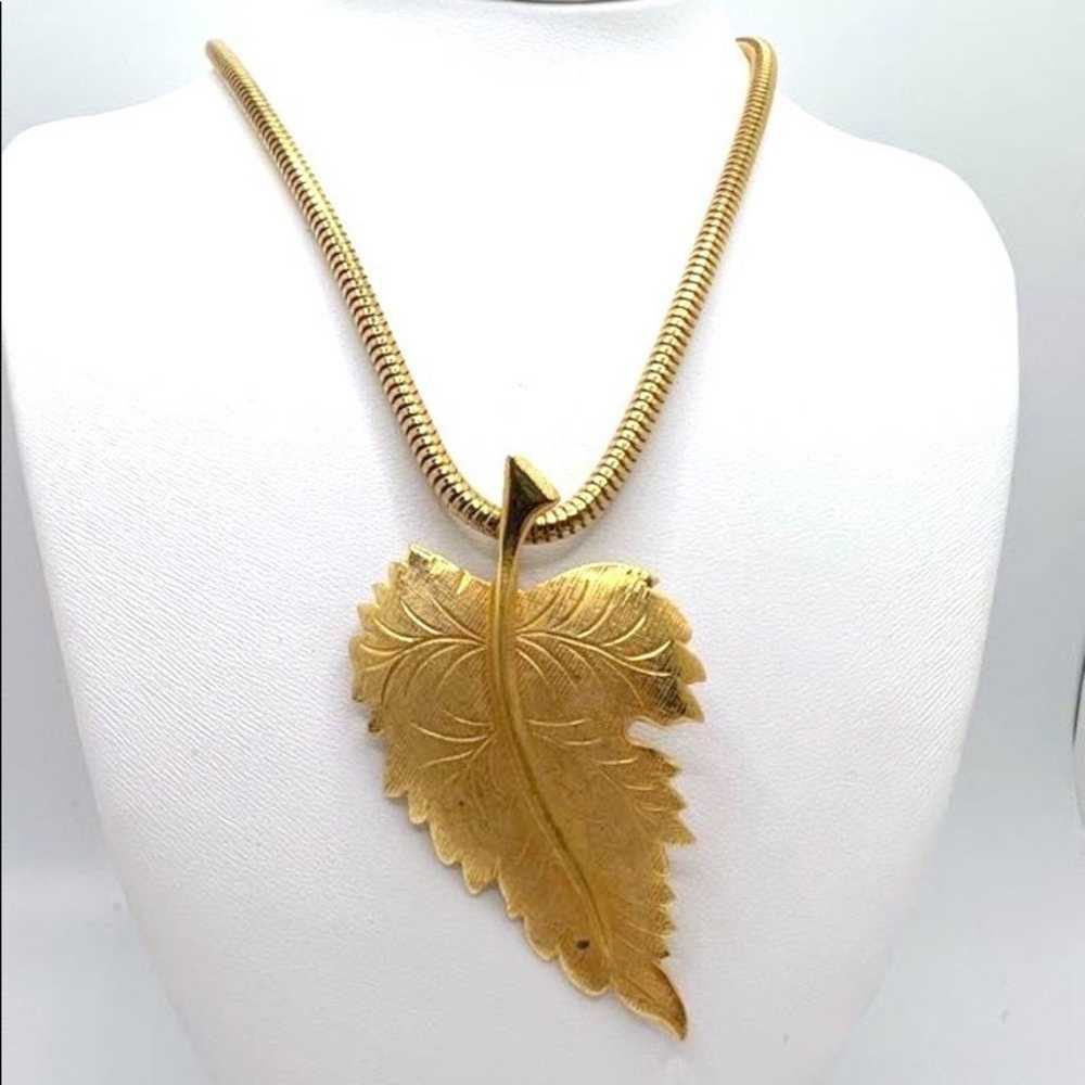 Vintage Gold Leaf Pendant on Thick Gold Chain - image 1
