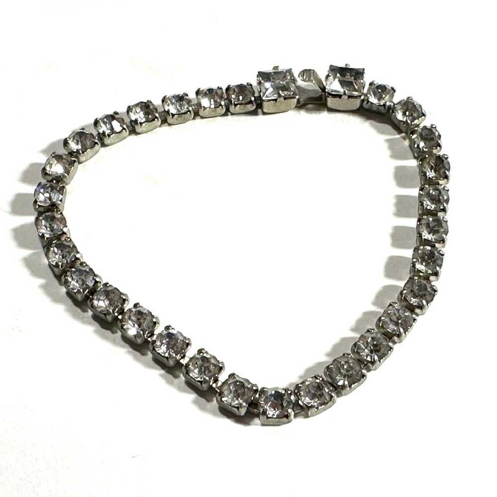 Vintage Rhinestone Necklace 2 Bracelets Clip On E… - image 4
