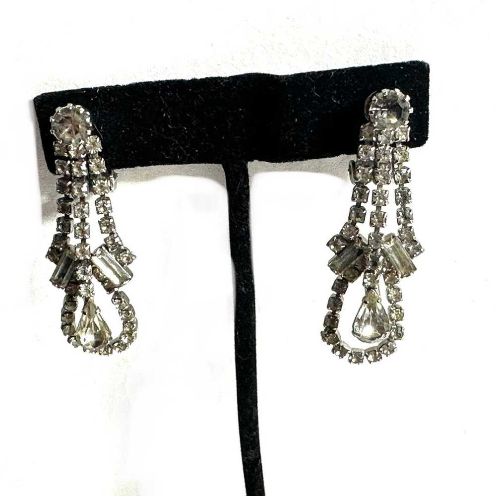 Vintage Rhinestone Necklace 2 Bracelets Clip On E… - image 6