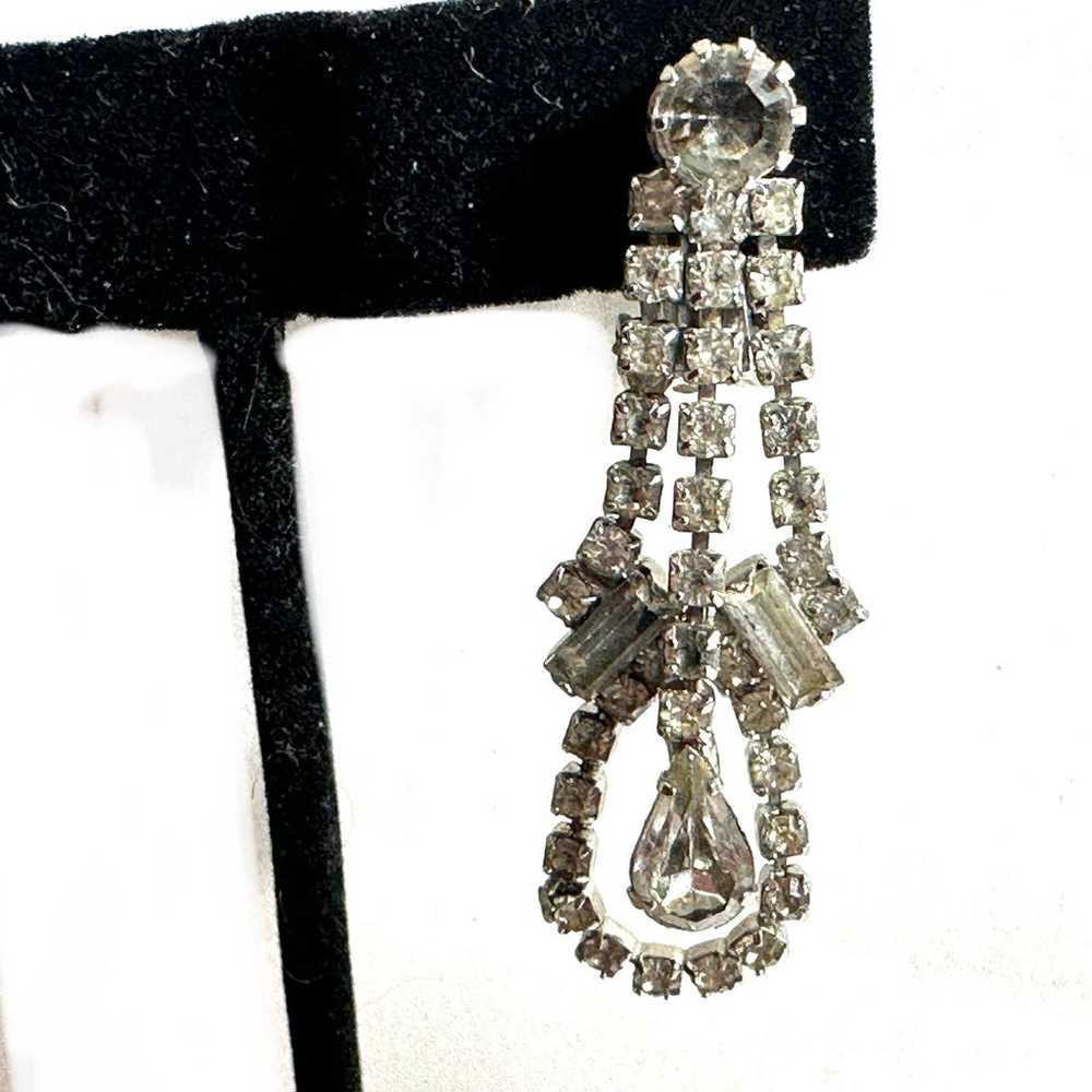 Vintage Rhinestone Necklace 2 Bracelets Clip On E… - image 7