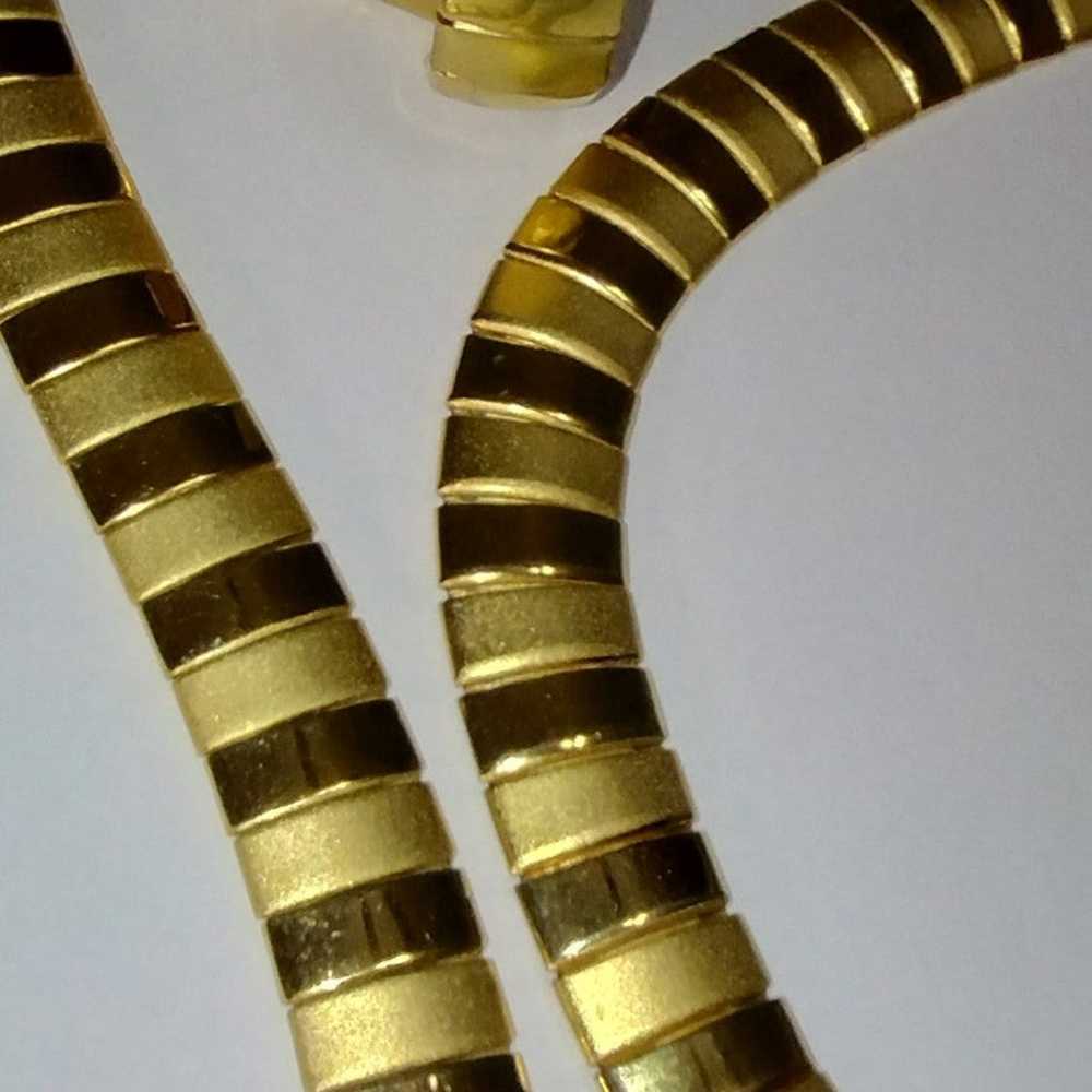 Gold Toned Matte & Glossy Omega Flexible Necklace… - image 10