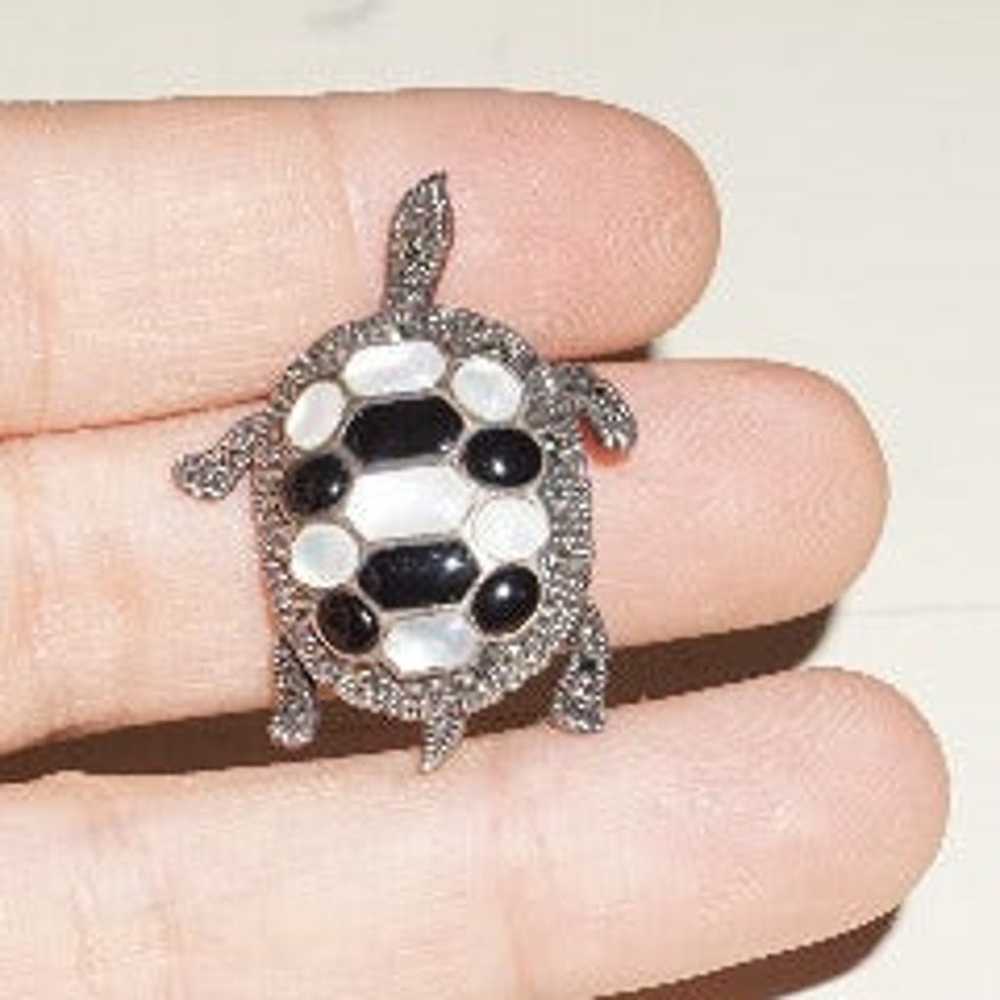 Artistic Turtle Brooch Moving Parts MOP Marcasite… - image 1