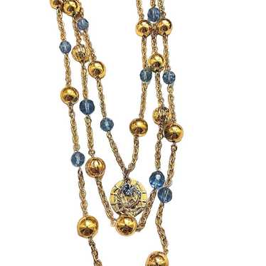 Vintage Layered Necklace Gold Beads Light Blue Gla