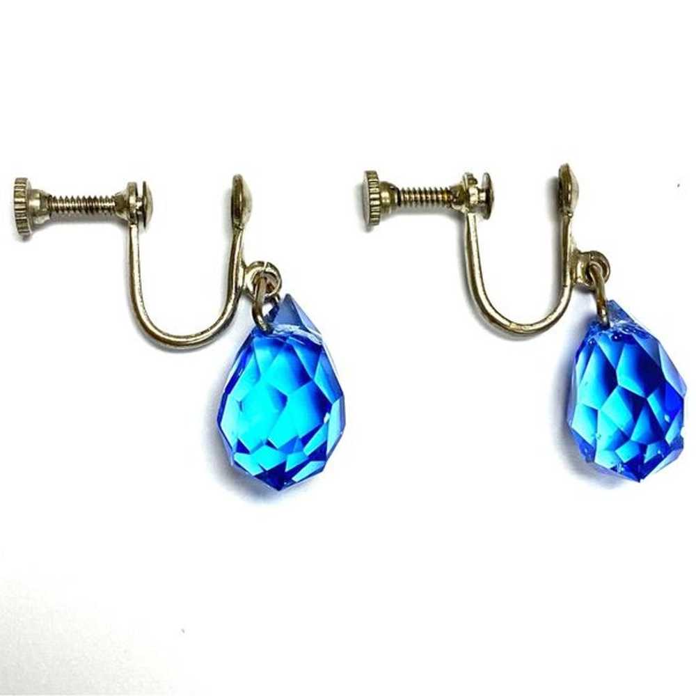 Antique Royal Blue Briolette Screw Back Earrings - image 2