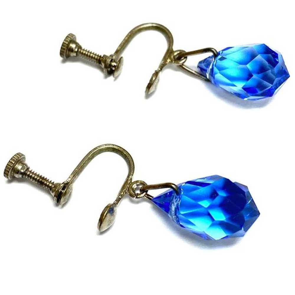 Antique Royal Blue Briolette Screw Back Earrings - image 3
