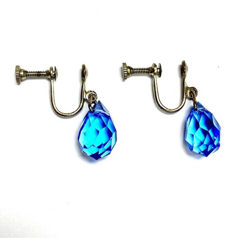 Antique Royal Blue Briolette Screw Back Earrings - image 5