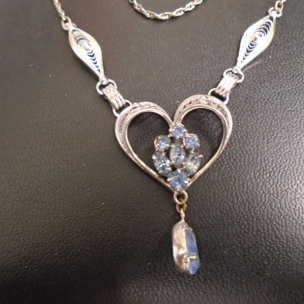 Ann Lee Sterling Silver Blue Rhinestone Necklace.… - image 1