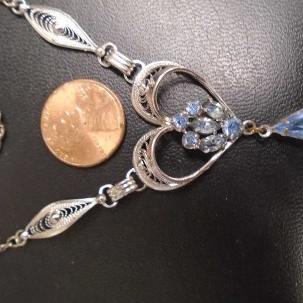 Ann Lee Sterling Silver Blue Rhinestone Necklace.… - image 2