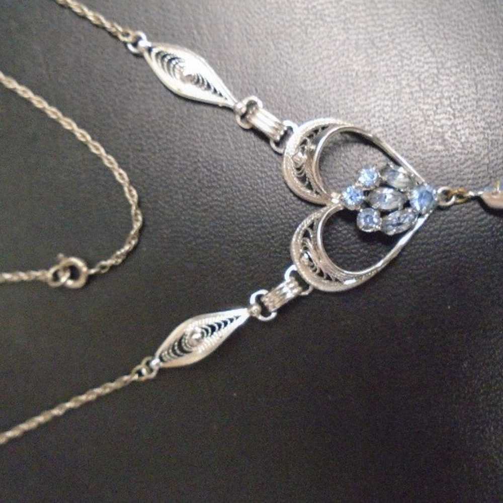Ann Lee Sterling Silver Blue Rhinestone Necklace.… - image 3