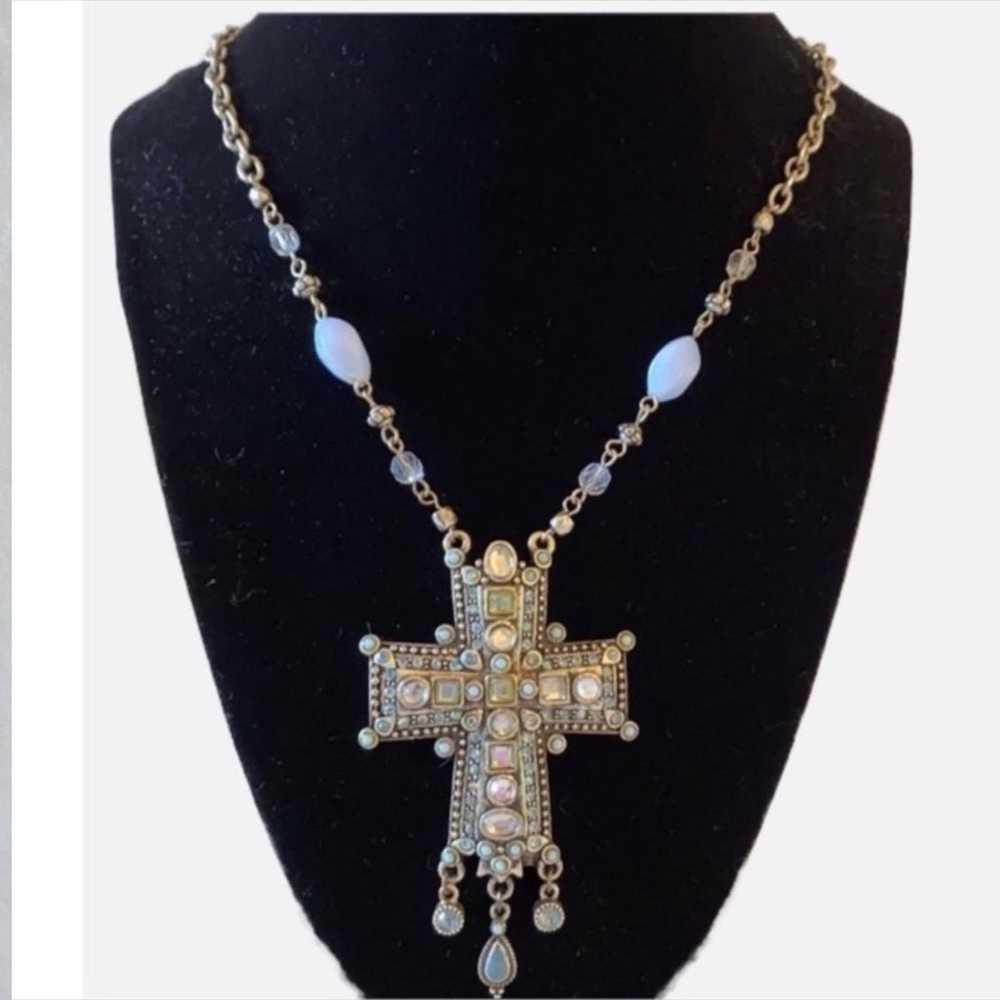 Vintage Victorian Bohemian Jeweled Cross Necklace… - image 1