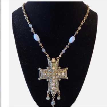 Vintage Victorian Bohemian Jeweled Cross Necklace… - image 1