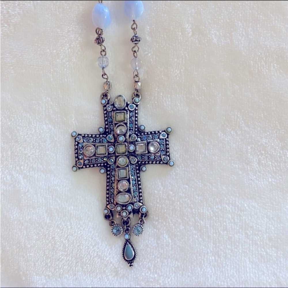 Vintage Victorian Bohemian Jeweled Cross Necklace… - image 2