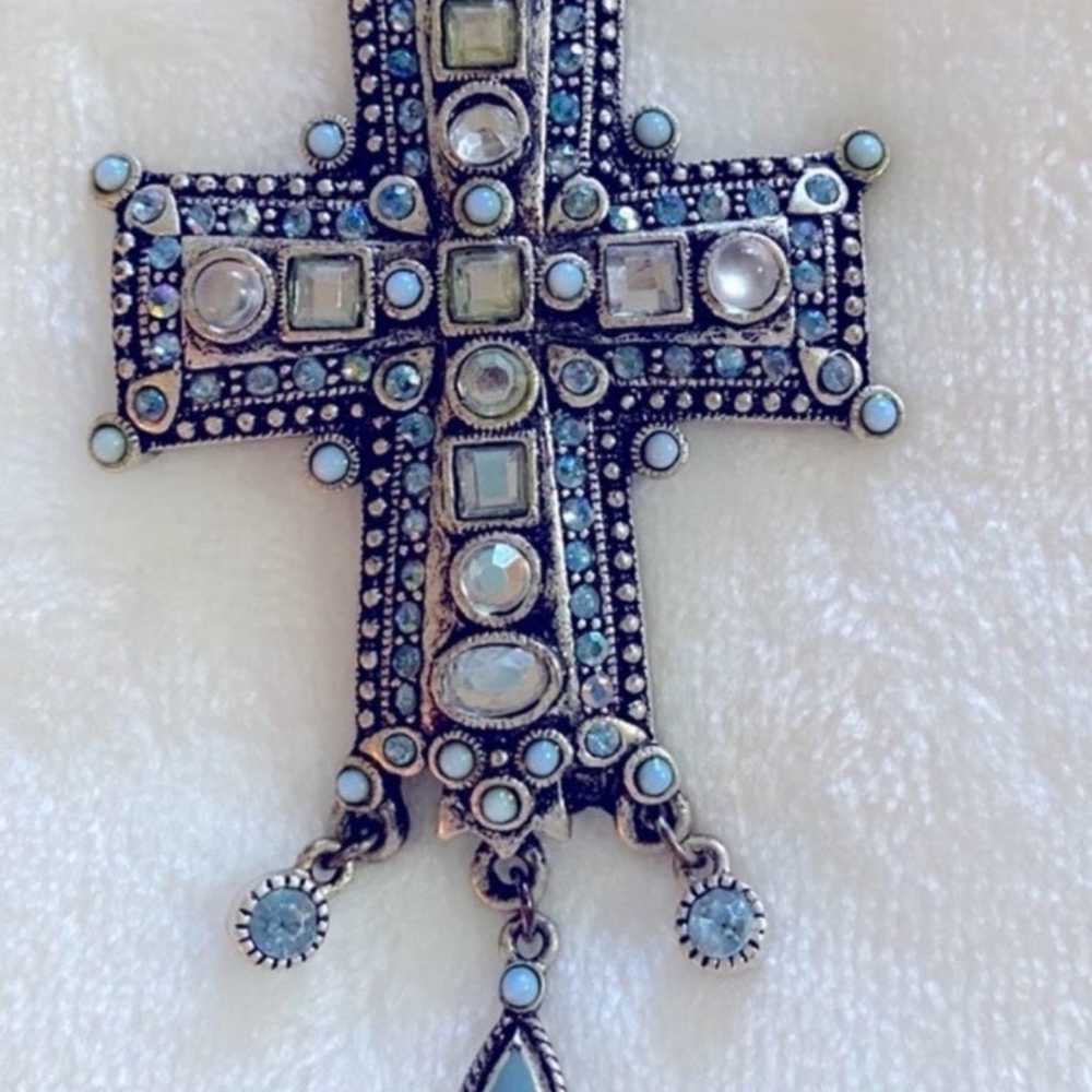 Vintage Victorian Bohemian Jeweled Cross Necklace… - image 3