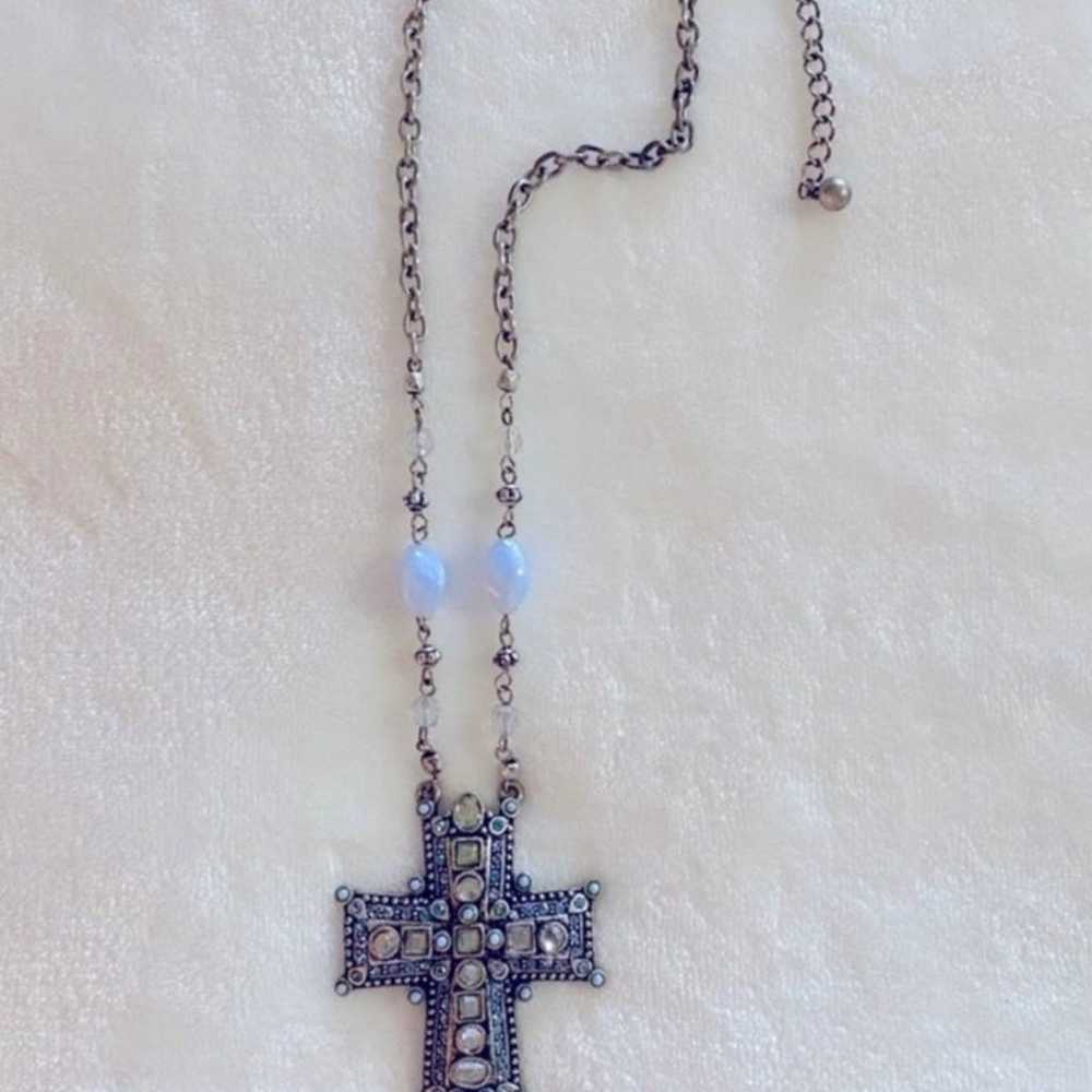 Vintage Victorian Bohemian Jeweled Cross Necklace… - image 4