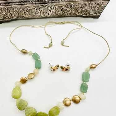 Vintage Green Stone Necklace & Semi Precious Earri