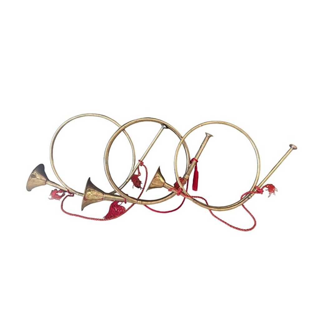 3 Vintage round brass french horn- decorative bra… - image 2