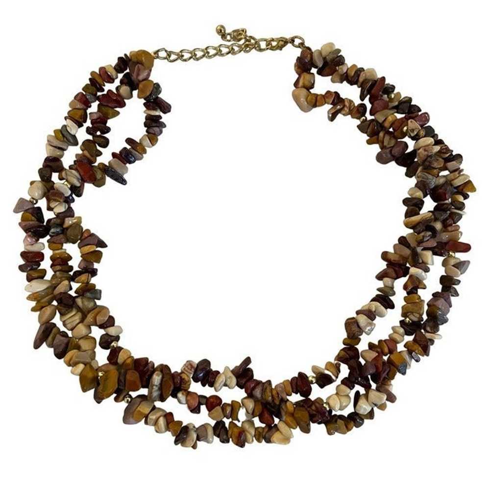 Necklace Vintage 3 Strand Semi Precious Stones Ea… - image 1
