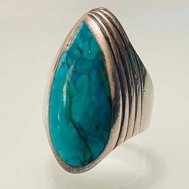 Antique Turquoise Sterling Silver Signet Ring - image 1