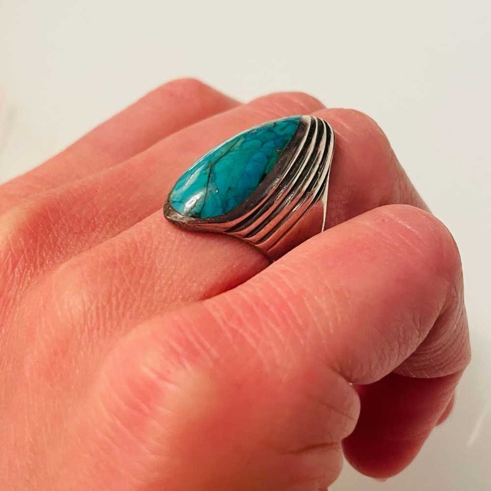 Antique Turquoise Sterling Silver Signet Ring - image 3
