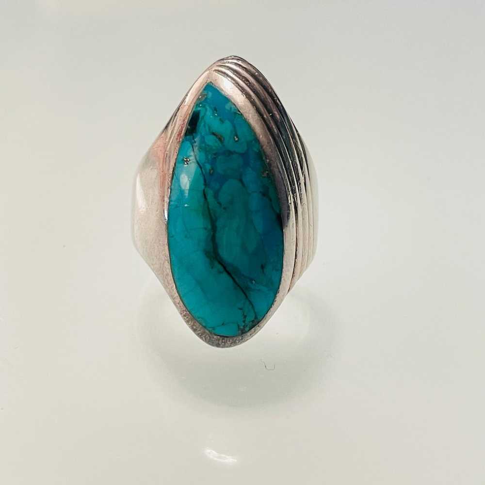Antique Turquoise Sterling Silver Signet Ring - image 4