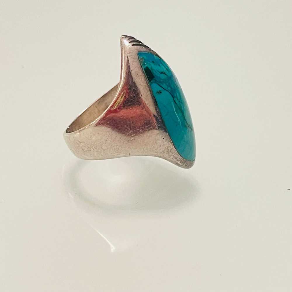 Antique Turquoise Sterling Silver Signet Ring - image 7