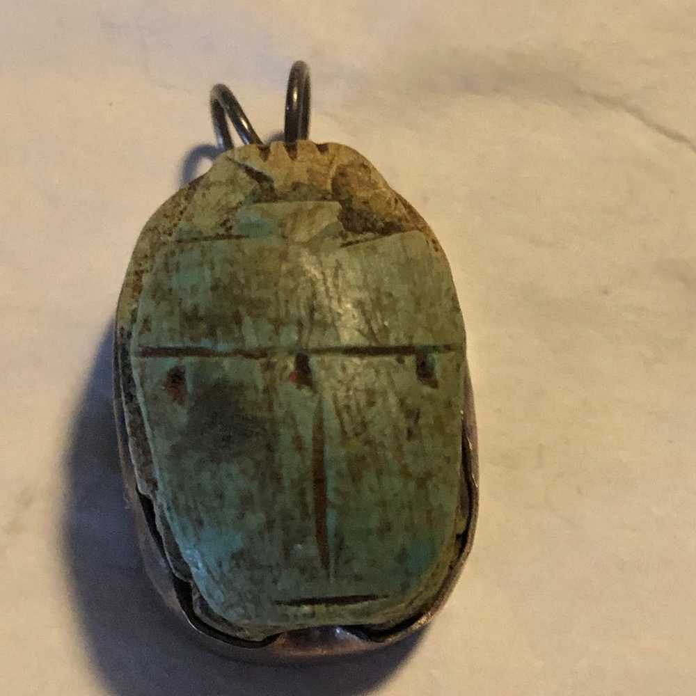 Vintage green scarab with silver frame - image 2