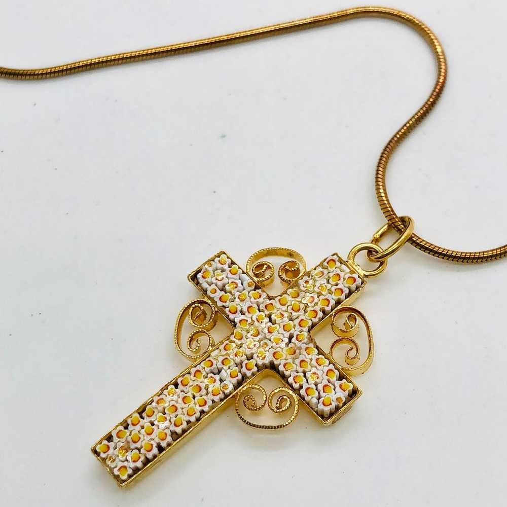 Vintage Micro Mosaic Cross Pendant Necklace - image 5